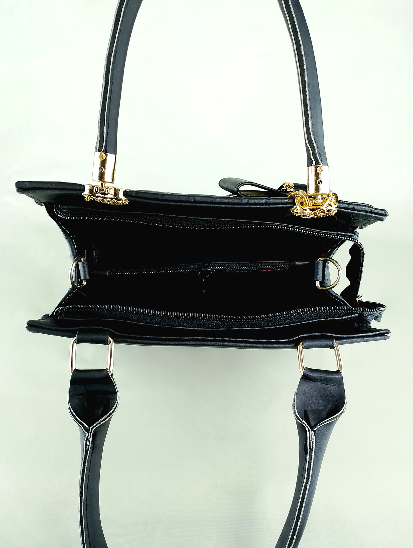 Black Quilted Faux Leather Handbag – Elegant Bow Design & Gold Accents